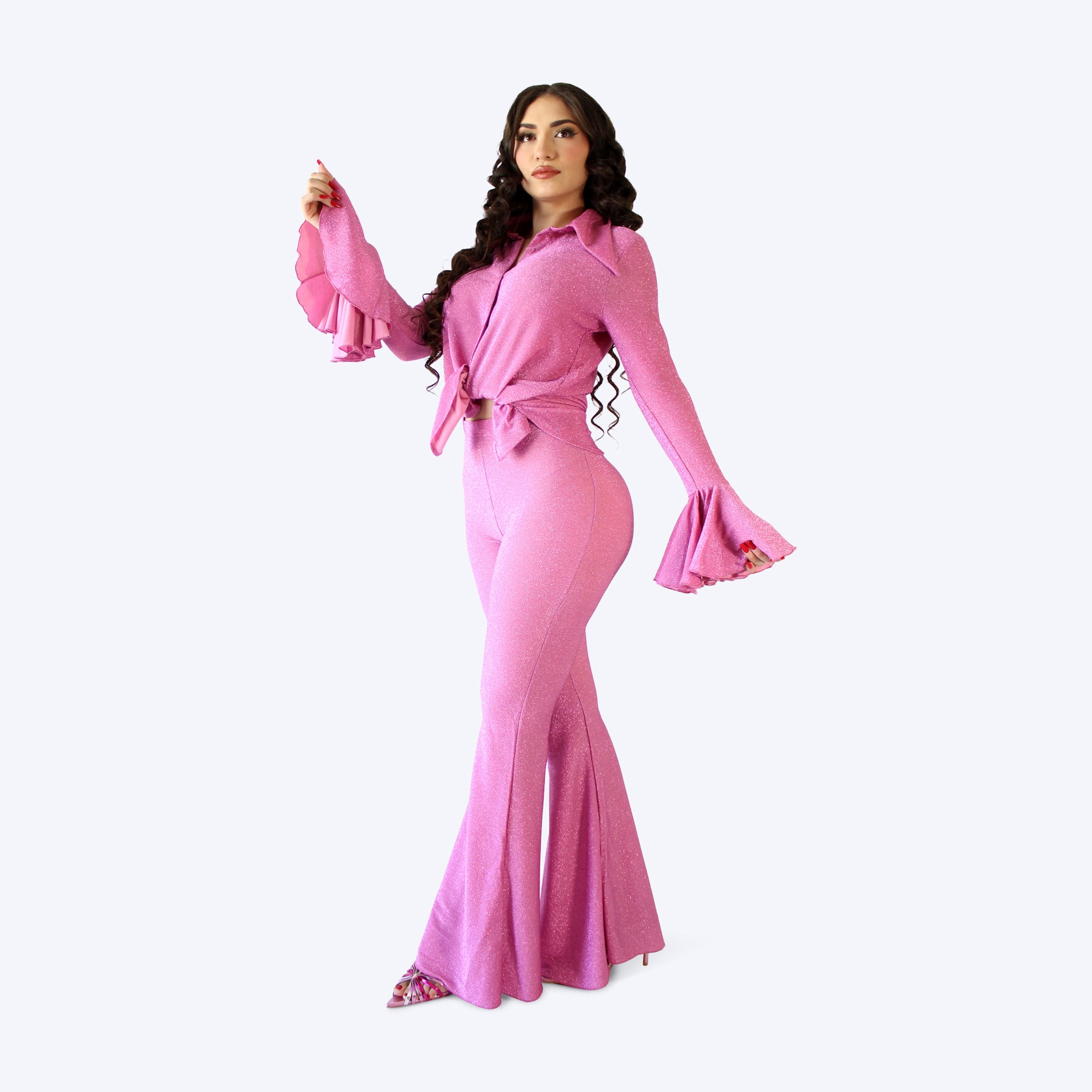 Set rosa brillos pantalon y blusa