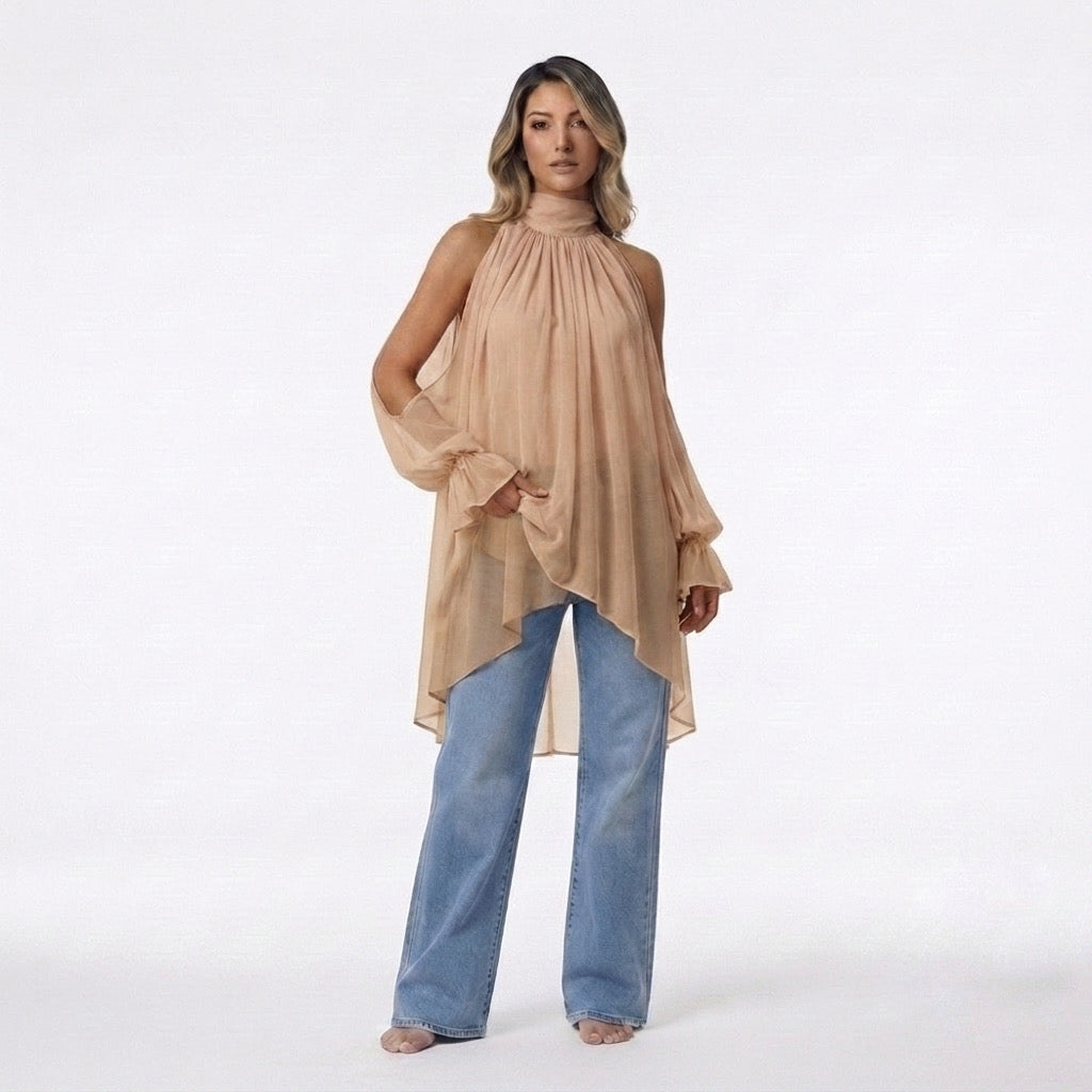 Blusa Camila abertura mangas Dusty Beige