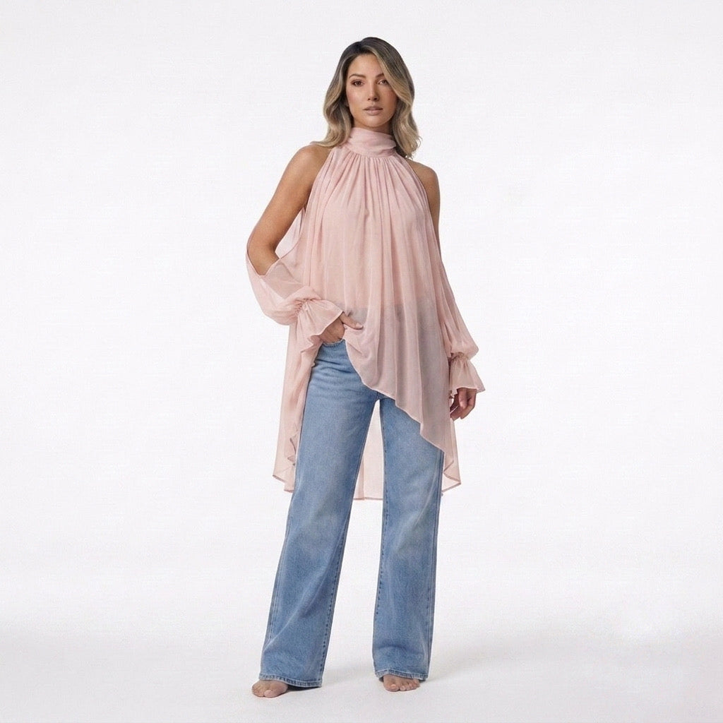 Blusa Camila abertura mangas rosa palo