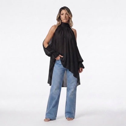 Blusa Camila abertura mangas negro