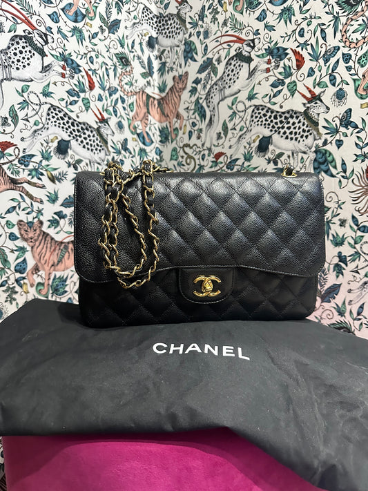 Chanel double flap jumbo caviar