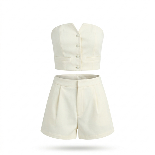 Set strapless + short ECRU