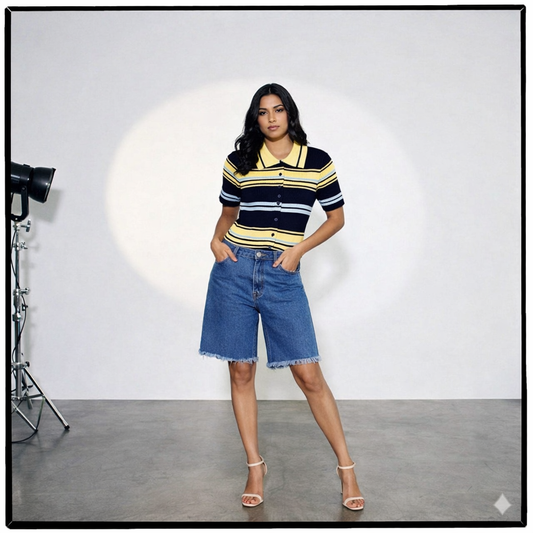 Top de punto líneas azules/butter yellow