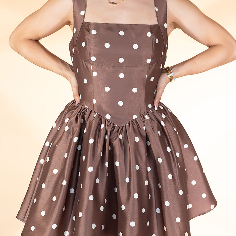 Mini vestido de lunares café