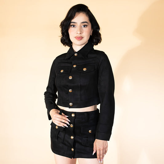 Set mini falda suede negro
