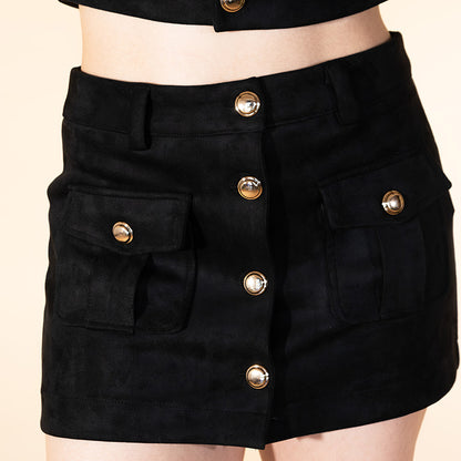 Set mini falda suede negro
