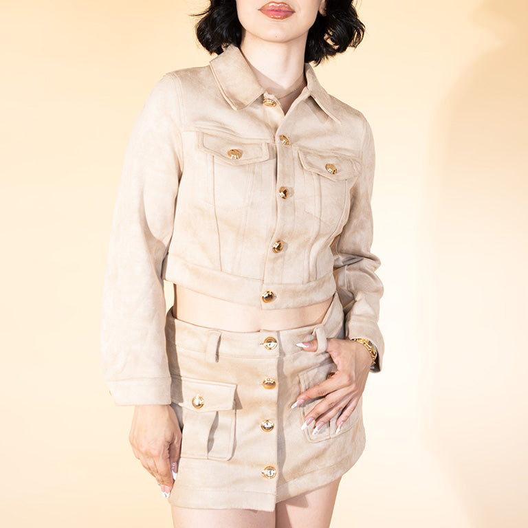 Set mini falda suede khaki