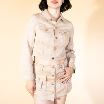 Set mini falda suede khaki