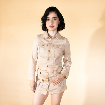 Set mini falda suede khaki