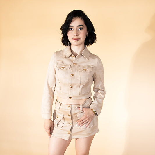 Set mini falda suede khaki