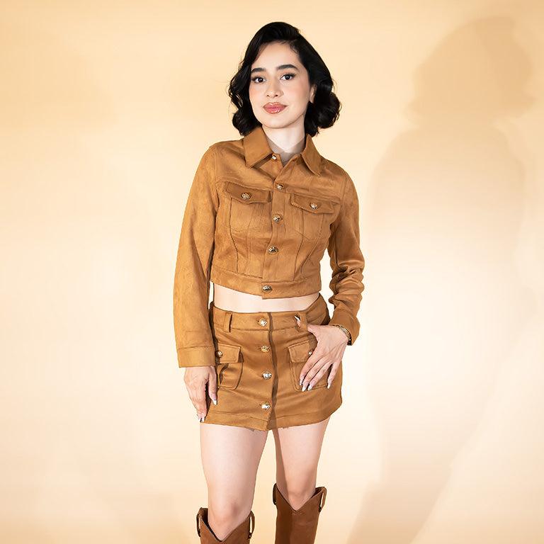 Set mini falda suede CAMEL