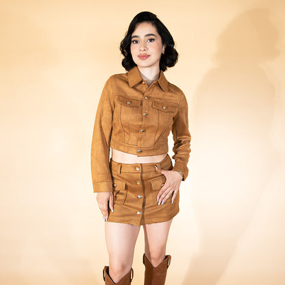 Set mini falda suede CAMEL