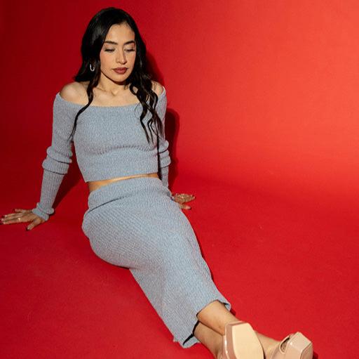 Set Falda larga azul