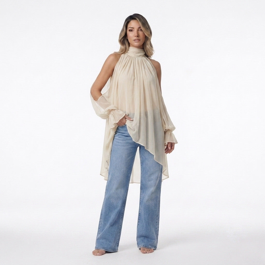 Blusa Camila abertura mangas crema