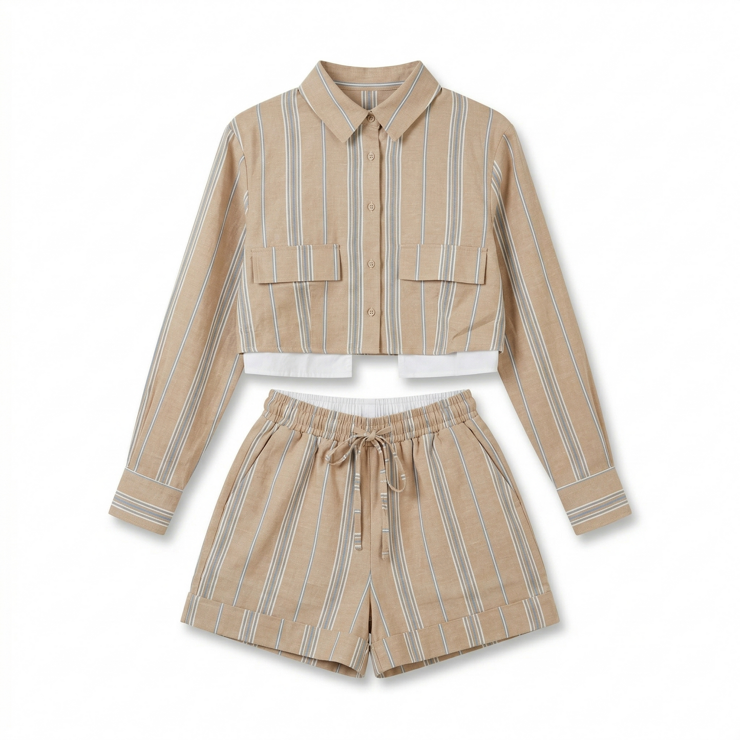 Set Short + falda stripes beige