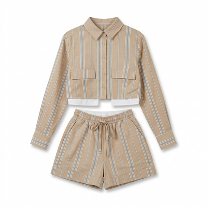 Set Short + falda stripes beige