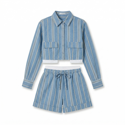 Set short + falda stripes azul