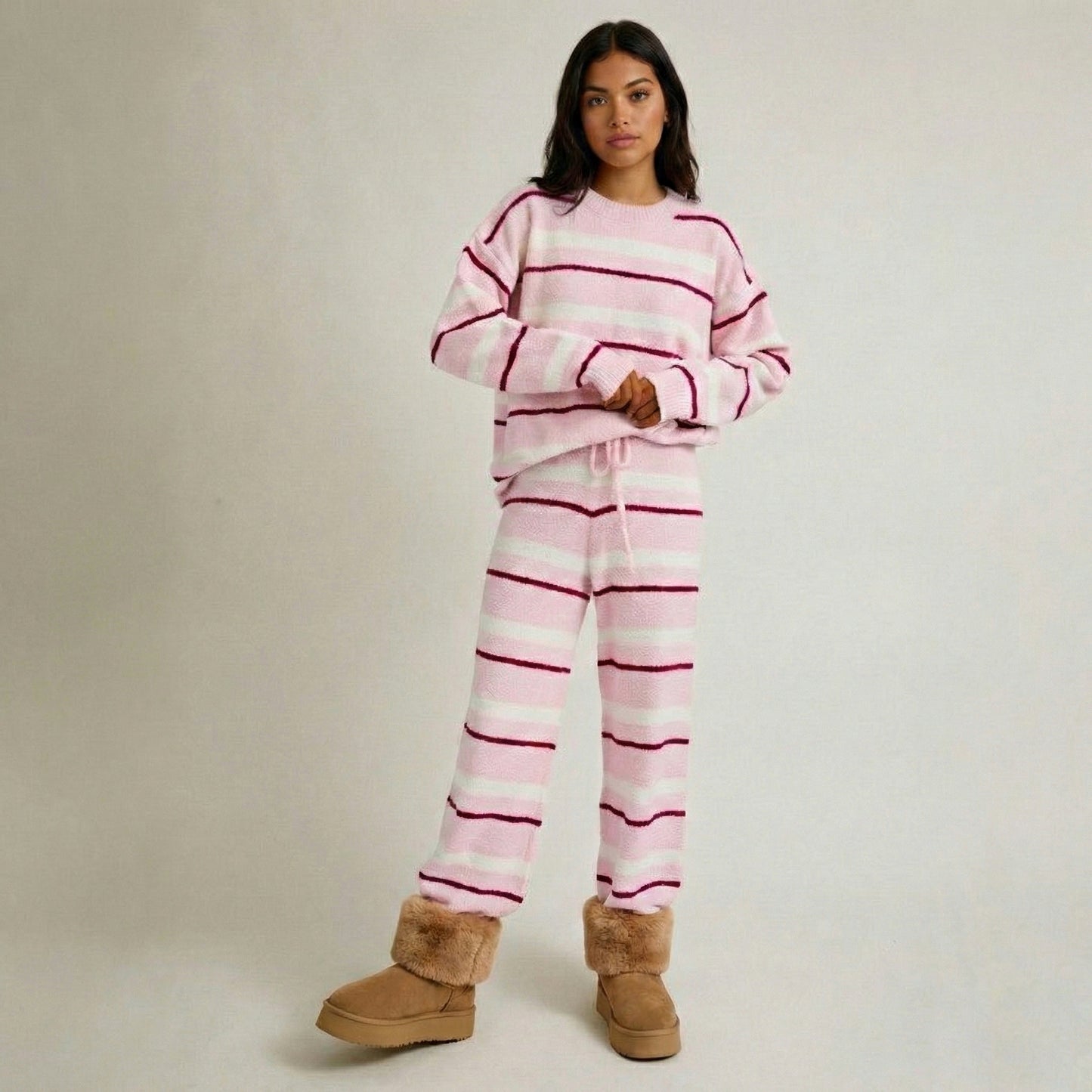 SET CREAM PINK  STRIPE