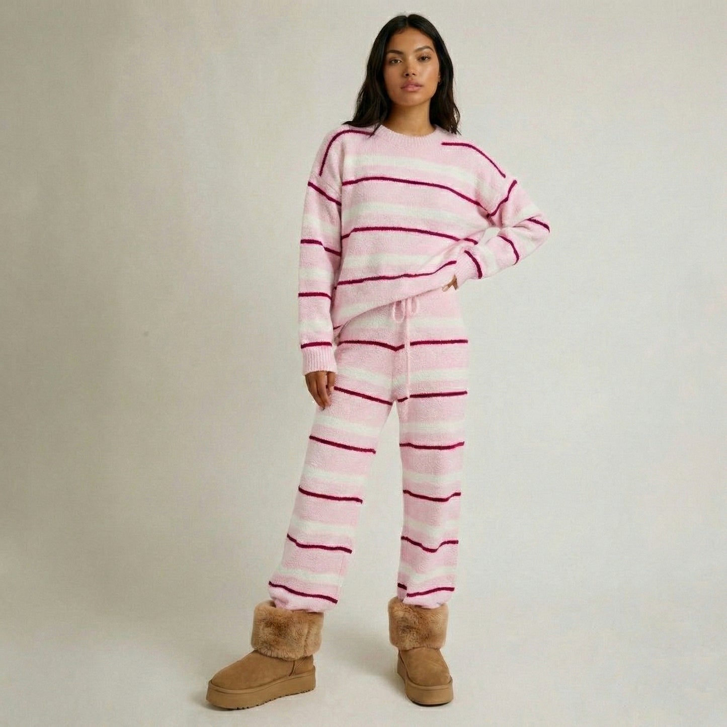 SET CREAM PINK  STRIPE