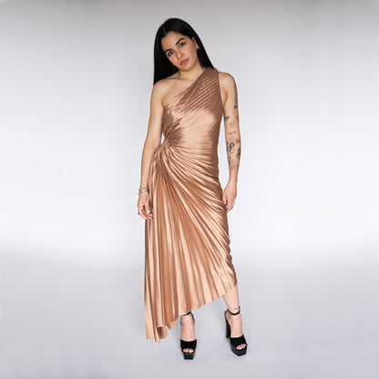 Vestido plizado Bronce